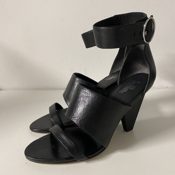 NWOB Sigerson Morrison Forum Sandal Black Leather Open Toe Cone Heel Ank… - Picture 5 of 8